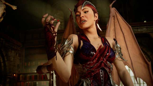 Nitara in Mortal Kombat 1 observes her bloody hand.